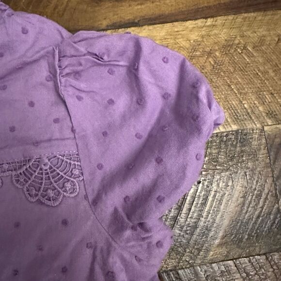 Janie and Jack Girl Swiss Dot Puff Sleeve Top Purple Pegasus Size 5 Ruffles Lace - Picture 4 of 7